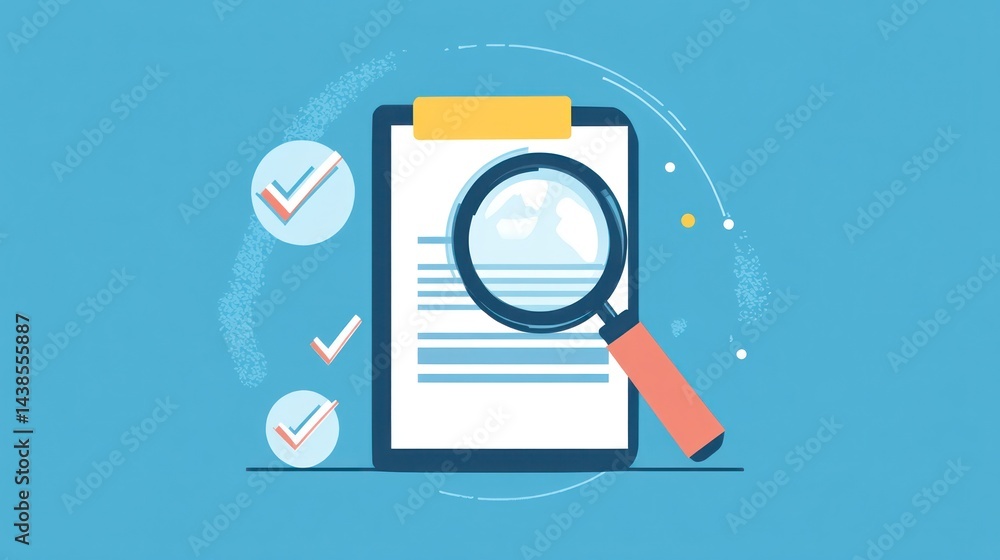 Checklist review magnifying glass document Checklist review magnifying glass document