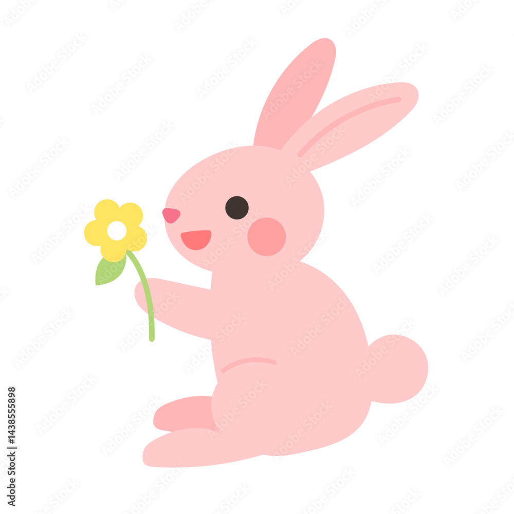 Obraz premium 花を持ったうさぎのイラスト