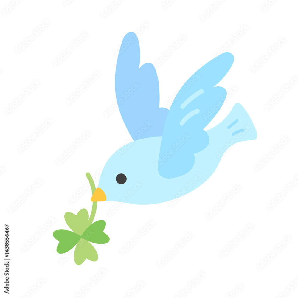 Obraz premium クローバーをくわえた小鳥のイラスト