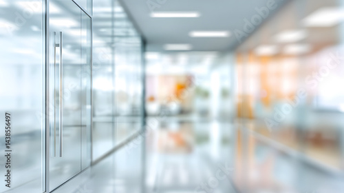 Dynamic office environment with blurred background and doorway modern workspace professional ambience