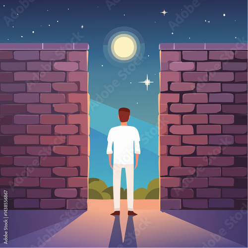 man standing between walls in the night