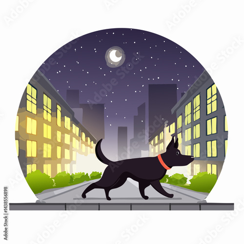 dog in the street in the evening