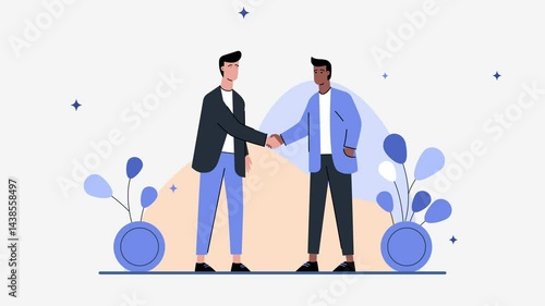 Two Men Shaking Hands in Business Attire, 2D Business Partnership Animation in 4k resolution 

