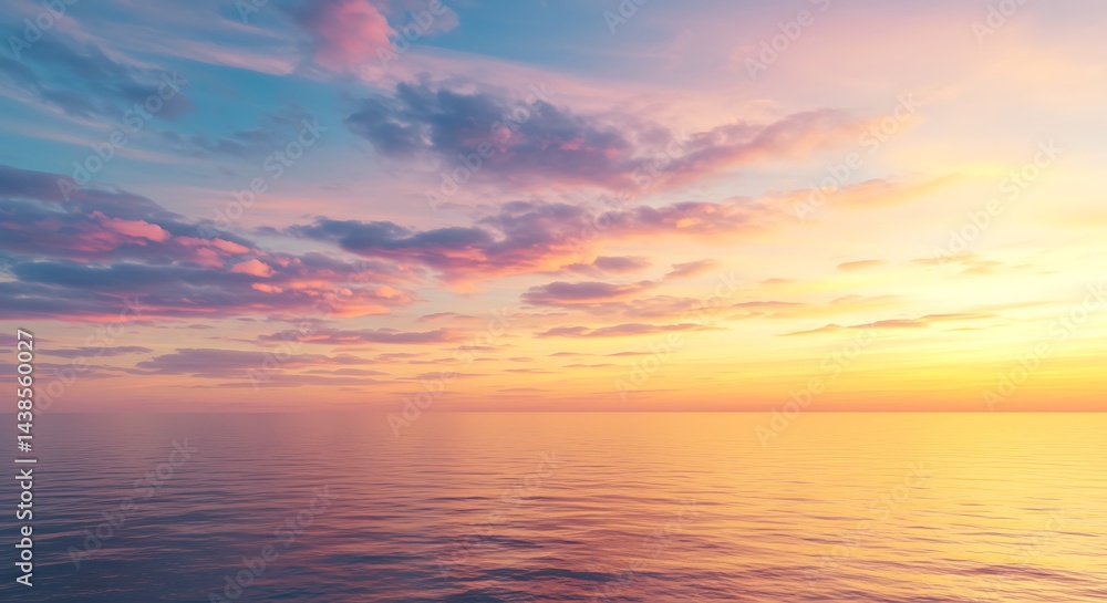 Obraz premium Vast, colorful sunset over tranquil ocean waters.