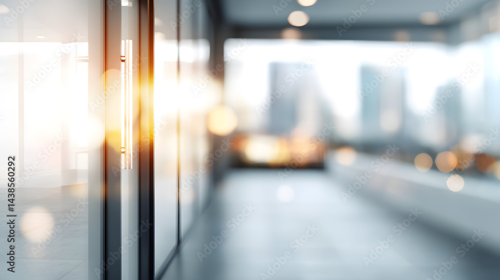 Dynamic office atmosphere with blurred background and door modern workspace bright lighting Dynamic office atmosphere with blurred background and door modern workspace bright lighting