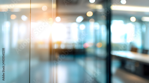 Blurry office interior scene with door modern workspace soft lighting contemporary design focused view