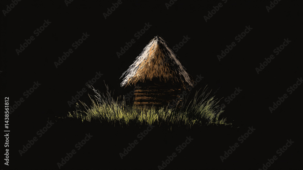 Traditional hut icon with rustic charm.