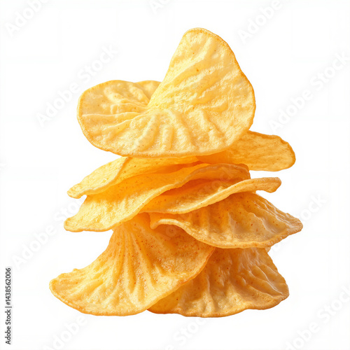 Potato chips on top of each other, isolated on a white background