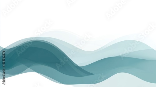 Abstract teal waves on white background.