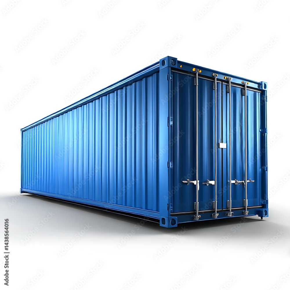 A blue shipping container isolated on a white background A blue shipping container isolated on a white background