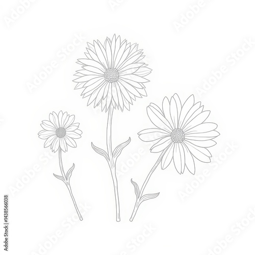 Wallpaper Mural Elegant Line Art: Three Daisies in Bloom Torontodigital.ca