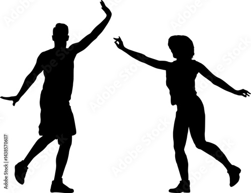 Man and woman dancing in different dynamic poses isolated silhouettes