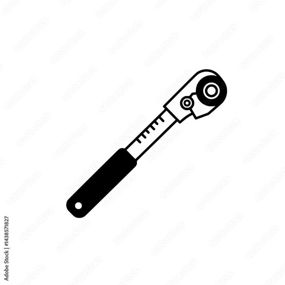 Ratchet Wrench Icon: A clean, minimalist icon of a ratchet wrench, a key tool for mechanics and DIY enthusiasts, highlighted against a clean backdrop. Ratchet Wrench Icon: A clean, minimalist icon of a ratchet wrench, a key tool for mechanics and DIY enthusiasts, highlighted against a clean backdrop.