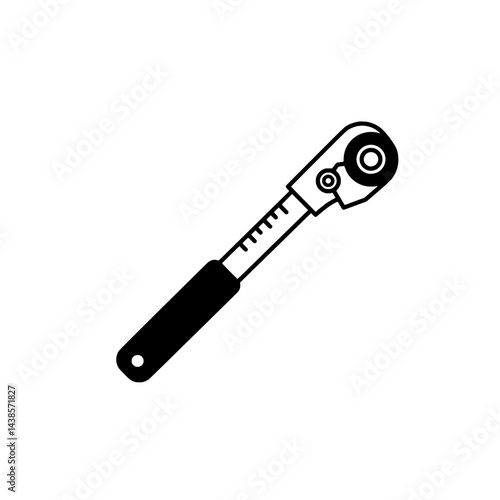 Ratchet Wrench Icon: A clean, minimalist icon of a ratchet wrench, a key tool for mechanics and DIY enthusiasts, highlighted against a clean backdrop.