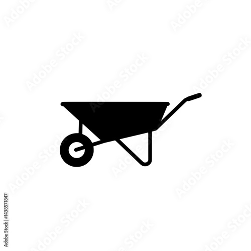 Simple wheelbarrow Illustration: A stark monochrome illustration of a traditional wheelbarrow, a staple in gardening and construction, against a clean backdrop.