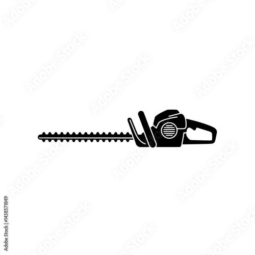 Hedge Trimmer Icon: A simple, bold black silhouette of a hedge trimmer against a white background.  Perfect for landscaping, gardening, and DIY projects.