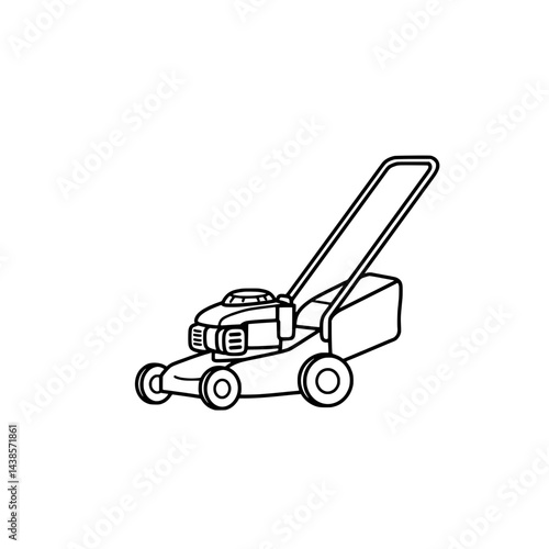 Lawnmower Sketch: A line art illustration of a lawnmower, designed to provide a clear and detailed view, which can represent spring and lawn care.