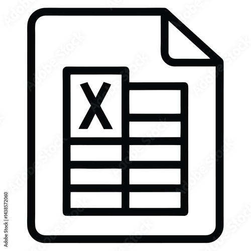 Excel sheet file outline icon on white background