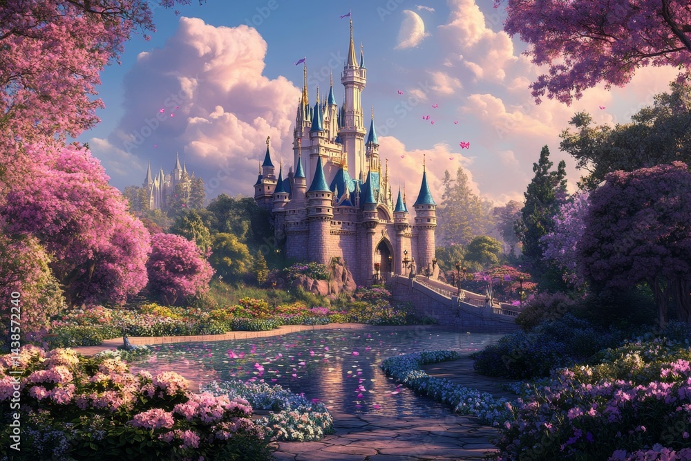 Obraz premium Magical castle with spring blossoms