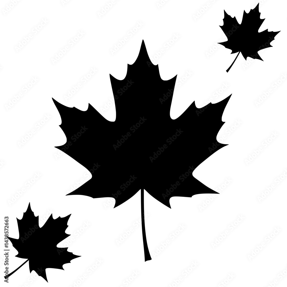 Three Maple Leaves Silhouette: Simple, yet elegant silhouette of three maple leaves, perfect for autumnal designs, greeting cards, or logos. Evokes a sense of nature's beauty and change of seasons. Three Maple Leaves Silhouette: Simple, yet elegant silhouette of three maple leaves, perfect for autumnal designs, greeting cards, or logos. Evokes a sense of nature's beauty and change of seasons.