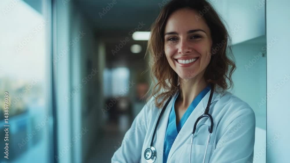 Smiling doctor with white coat in modern clinic environment Smiling doctor with white coat in modern clinic environment