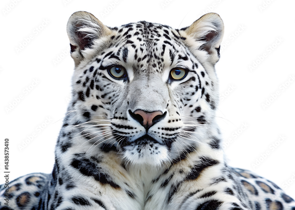 Fototapeta premium portrait of a white leopard on white background
