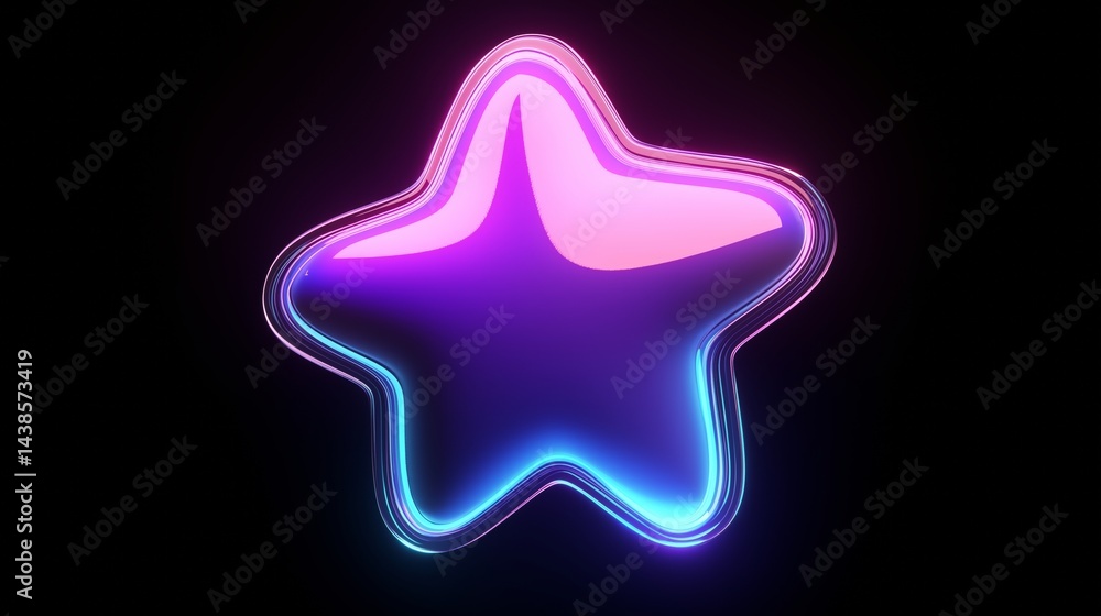 Glowing Neon Star Icon with Pink and Blue Gradient Light Effects on a Black Background – Futuristic 3D Symbol Design Glowing Neon Star Icon with Pink and Blue Gradient Light Effects on a Black Background – Futuristic 3D Symbol Design