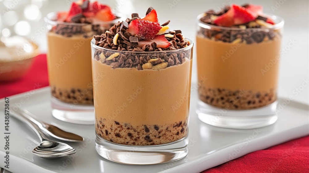 Layered Mocha Mousse with Chocolate Chips and Fresh Strawberries.. Layered Mocha Mousse with Chocolate Chips and Fresh Strawberries..