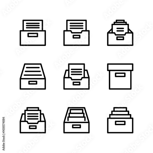 Archive icon set. Archive folder icon. Storage icon set.