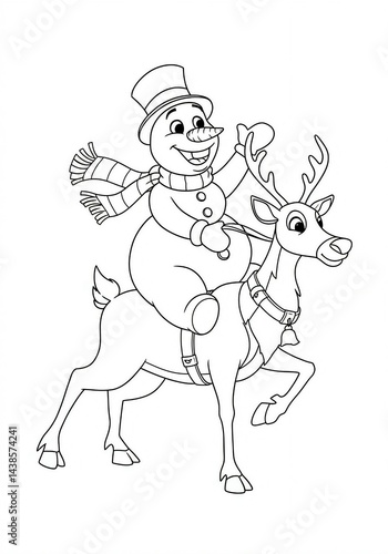 Wallpaper Mural snowman riding a reindeer coloring  Torontodigital.ca