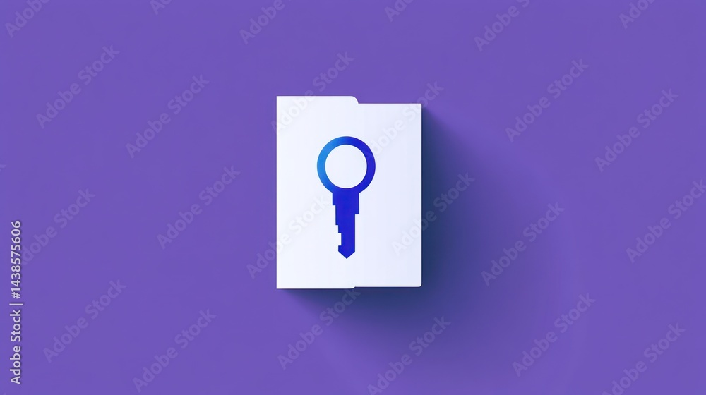 Key on folder, purple background; security concept Key on folder, purple background; security concept