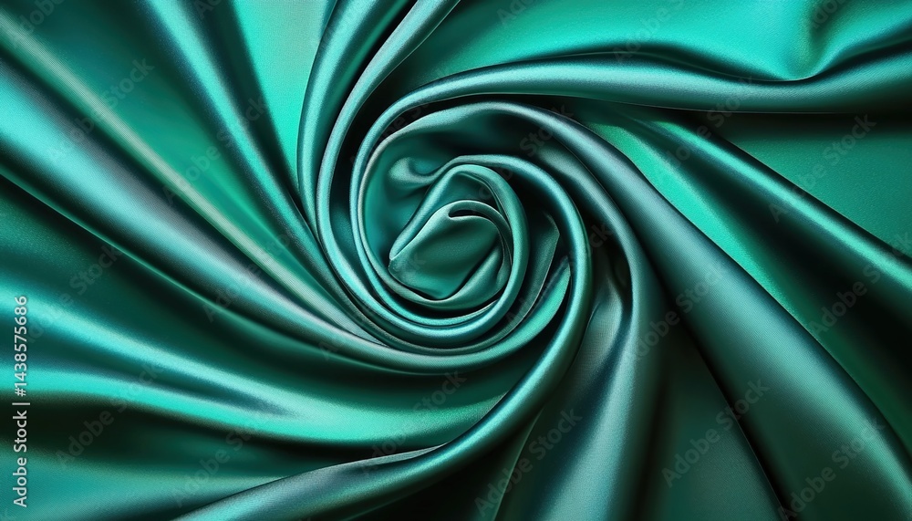 Obraz premium Smooth teal silk fabric with swirling spiral patterns.
