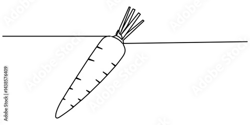 Carrot in one continuous line drawing of vector illustration, Carrot in one continuous line drawing of vector illustration, one line art drawing icon, Simple carrot in continuous one line art.