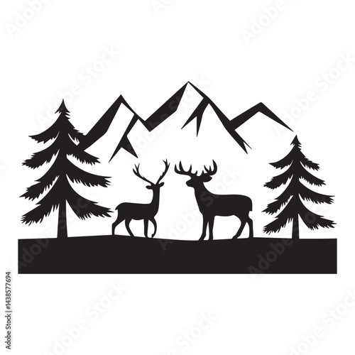 Vector Double exposure deer for your design wildlife concept Vector vintage 