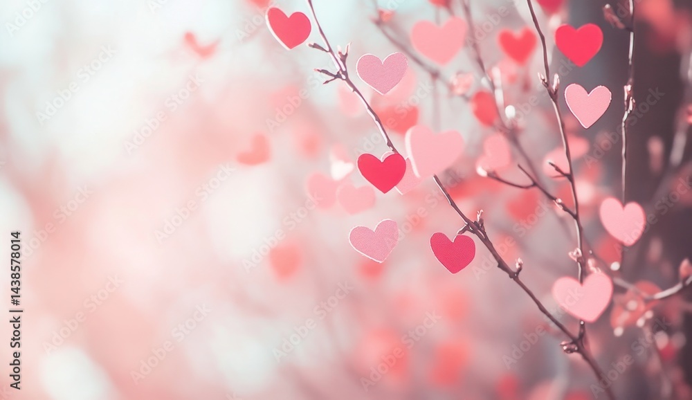 Fototapeta premium Heart-shaped decorations on branches (1)