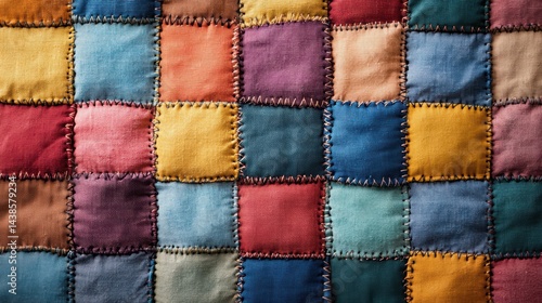 Naklejka A patchwork quilt texture background with colorful stitched squares