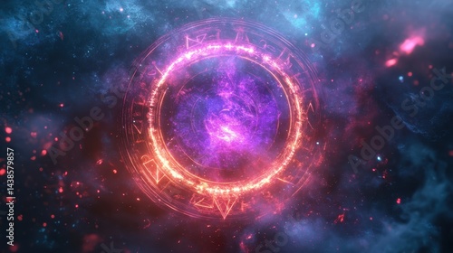 A fantasy magic circle background with glowing runes and mystical aura