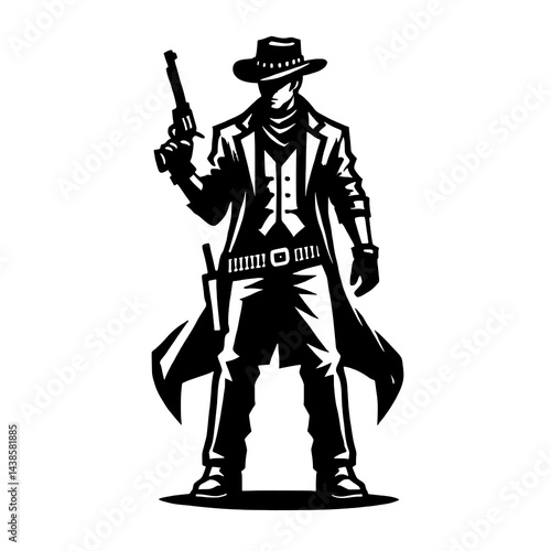 Vector illustration of a cowboy gunslinger in a dramatic pose