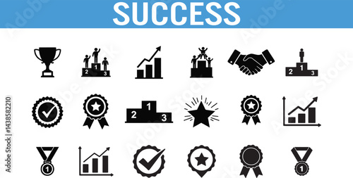 Icons of Achievement and Success Trophies, Medals and Growth vector art