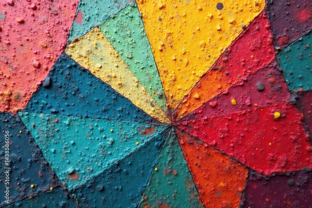 Fototapeta premium Geometric shapes in fading paint reveal late-stage deterioration , crack, retro
