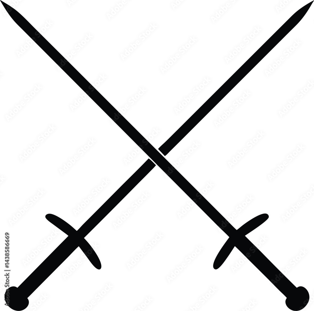 flat fencing sword crossed icon on white flat fencing sword crossed icon on white