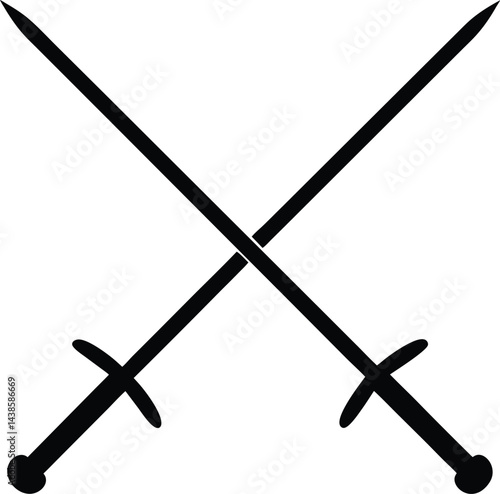 flat fencing sword crossed icon on white