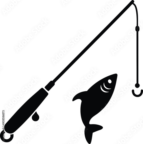 flat fishing pole and fish icon on white backgroun.eps
