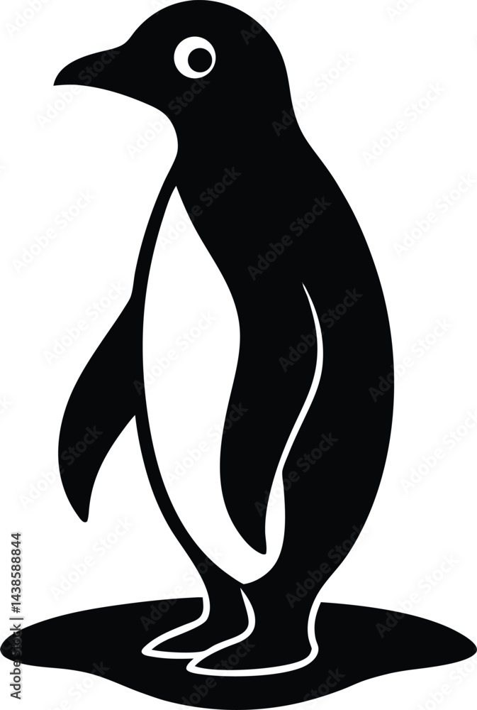 Naklejka premium flat penguin standing on ice on white background
