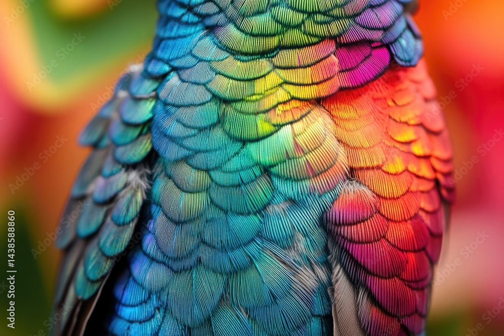 Fototapeta premium Vibrant iridescent bird feathers showcase a spectrum of colors, a breathtaking display of natural beauty.