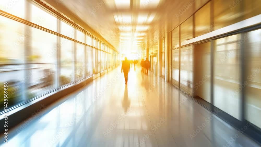 Crowded hallway at airport, blurred motion effect. People walking with luggage. Crowded hallway at airport, blurred motion effect. People walking with luggage.