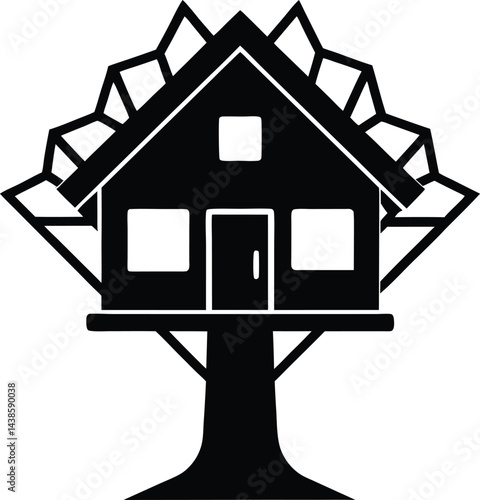 flat treehouse icon on white background