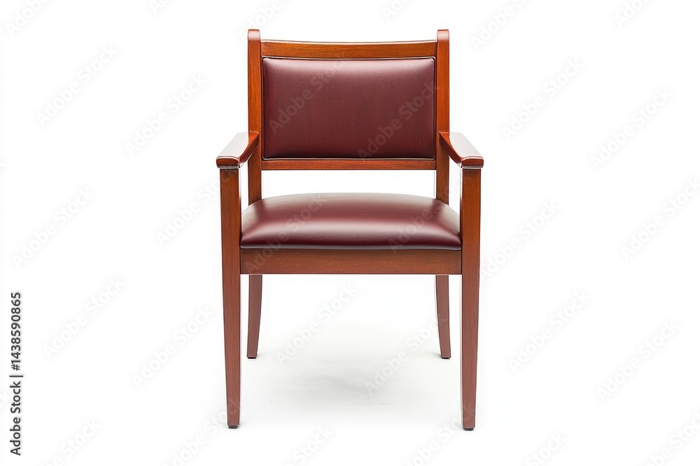 A classic wooden armchair with a burgundy leather seat and arms, elegantly designed for comfort and style. A classic wooden armchair with a burgundy leather seat and arms, elegantly designed for comfort and style.