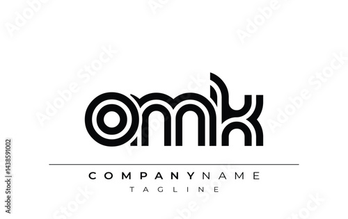 OMK Creative Unique Modern Letter Logo Design. Stylized logo featuring a unique letter design, presenting abstract minimalist aesthetics and modern appeal.