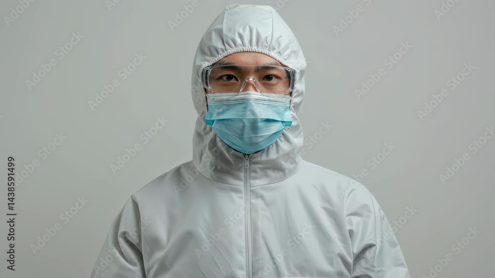 Asian man in ppe holding soil sample in plastic bag. Scientist examining soil analysis. Environmental science research about contamination for agriculture. Asian man in ppe holding soil sample in plastic bag. Scientist examining soil analysis. Environmental science research about contamination for agriculture.